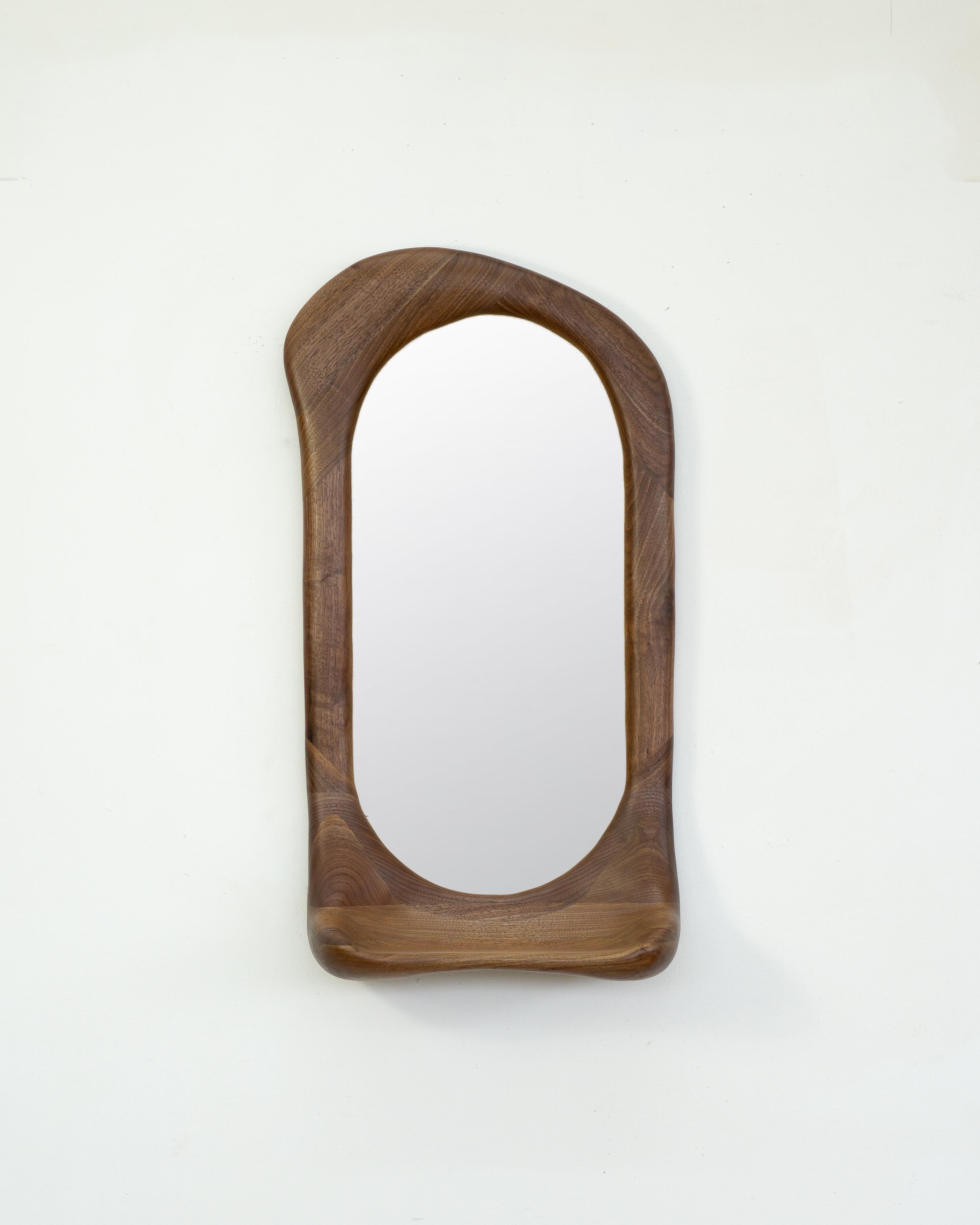 Organic Modern Sculptural Organic Shaped Mirror in Natural Walnut Wood, Contemporary For Sale