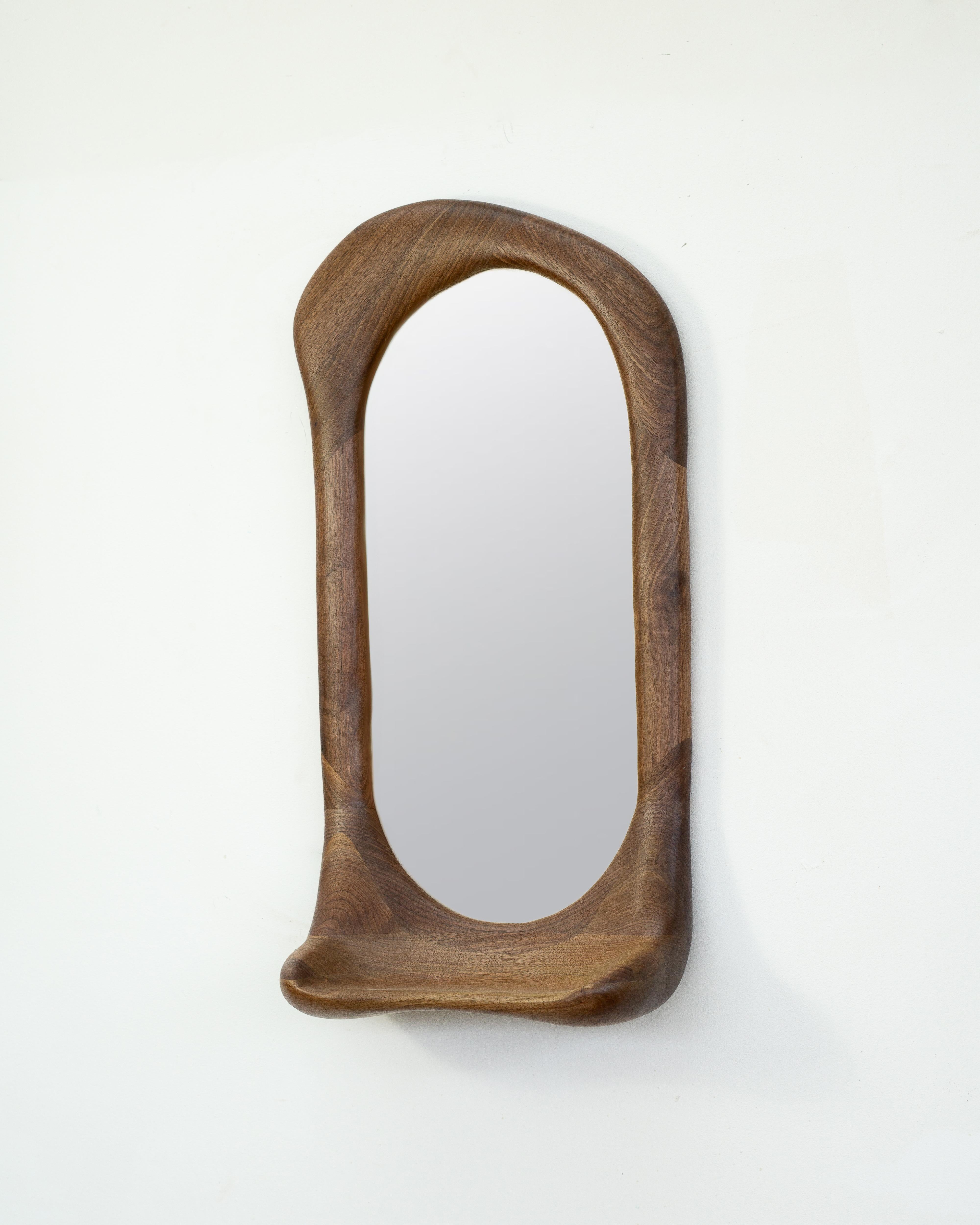 German Sculptural Organic Shaped Mirror in Natural Walnut Wood, Contemporary For Sale
