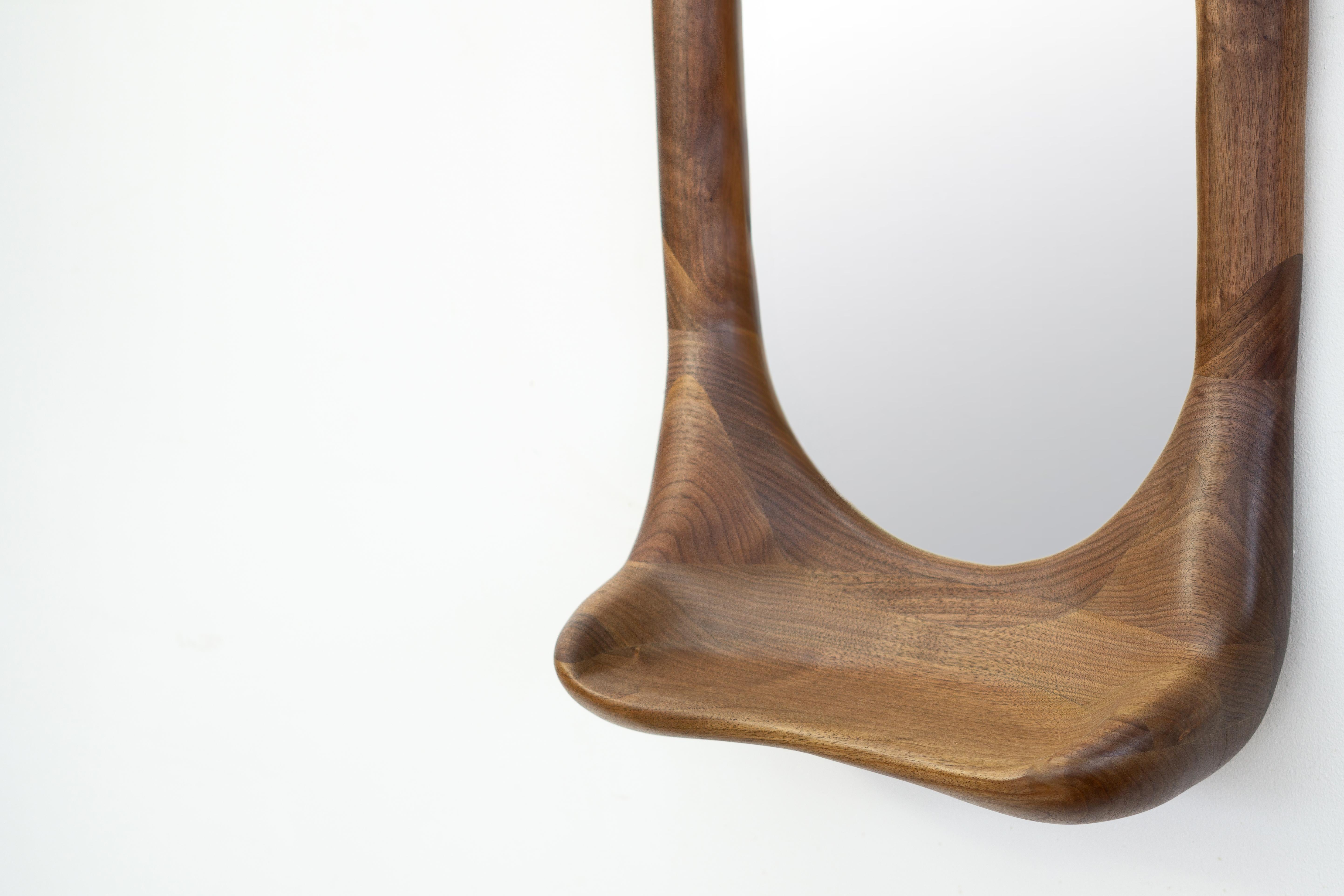 Woodwork Sculptural Organic Shaped Mirror in Natural Walnut Wood, Contemporary For Sale