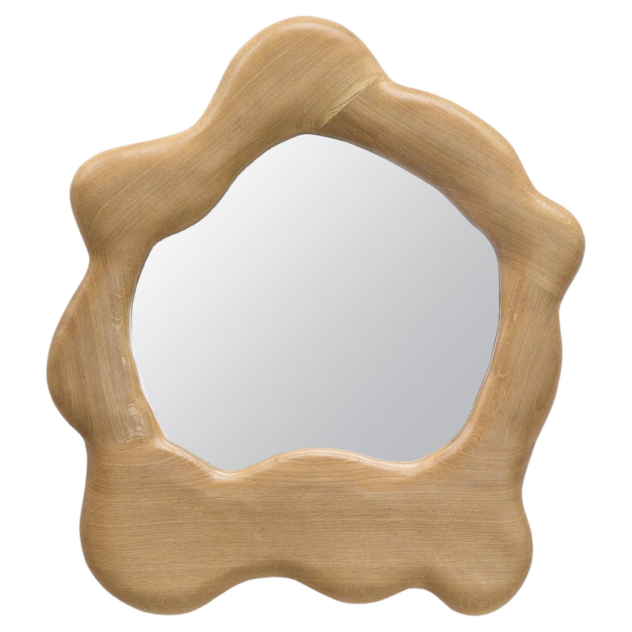 Sculptural Organic Shaped Mirror in Oak Wood - Wavy Mirror For Sale