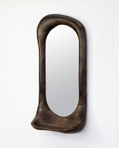 Sculptural Organic Shaped Mirror in Slightly Charred Walnut Wood, Contemporary