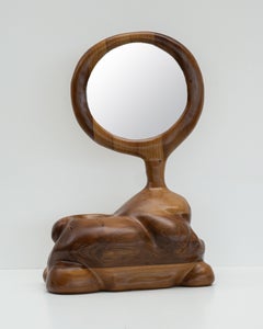 Sculptural Organic Shaped Mirror in Walnut Wood, Contemporary