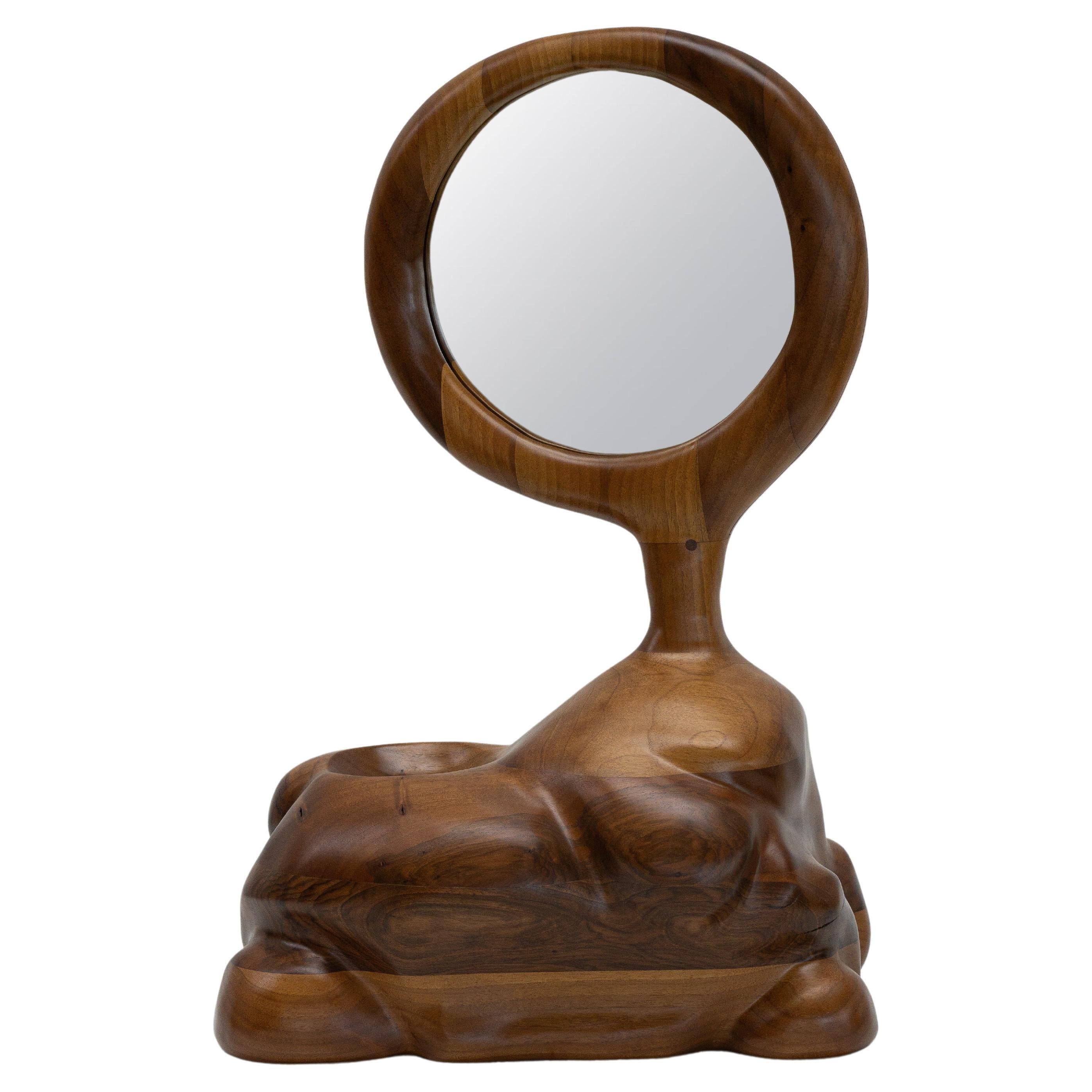 Specchio organico scultoreo in Wood Wood, contemporaneo