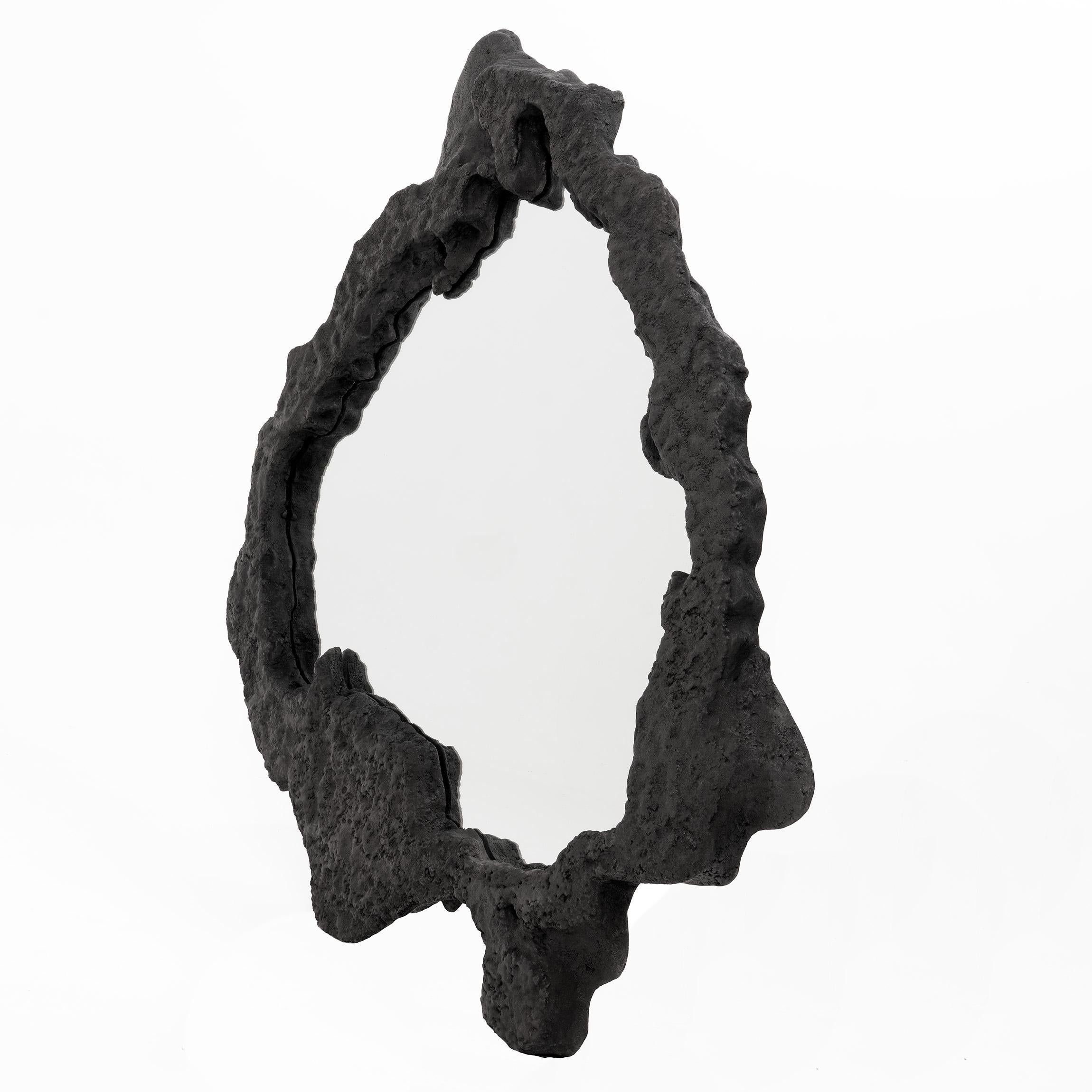Hand-Carved A Beautiful Mind • Sculptural Organic Stone Mirror in Black by Odditi For Sale
