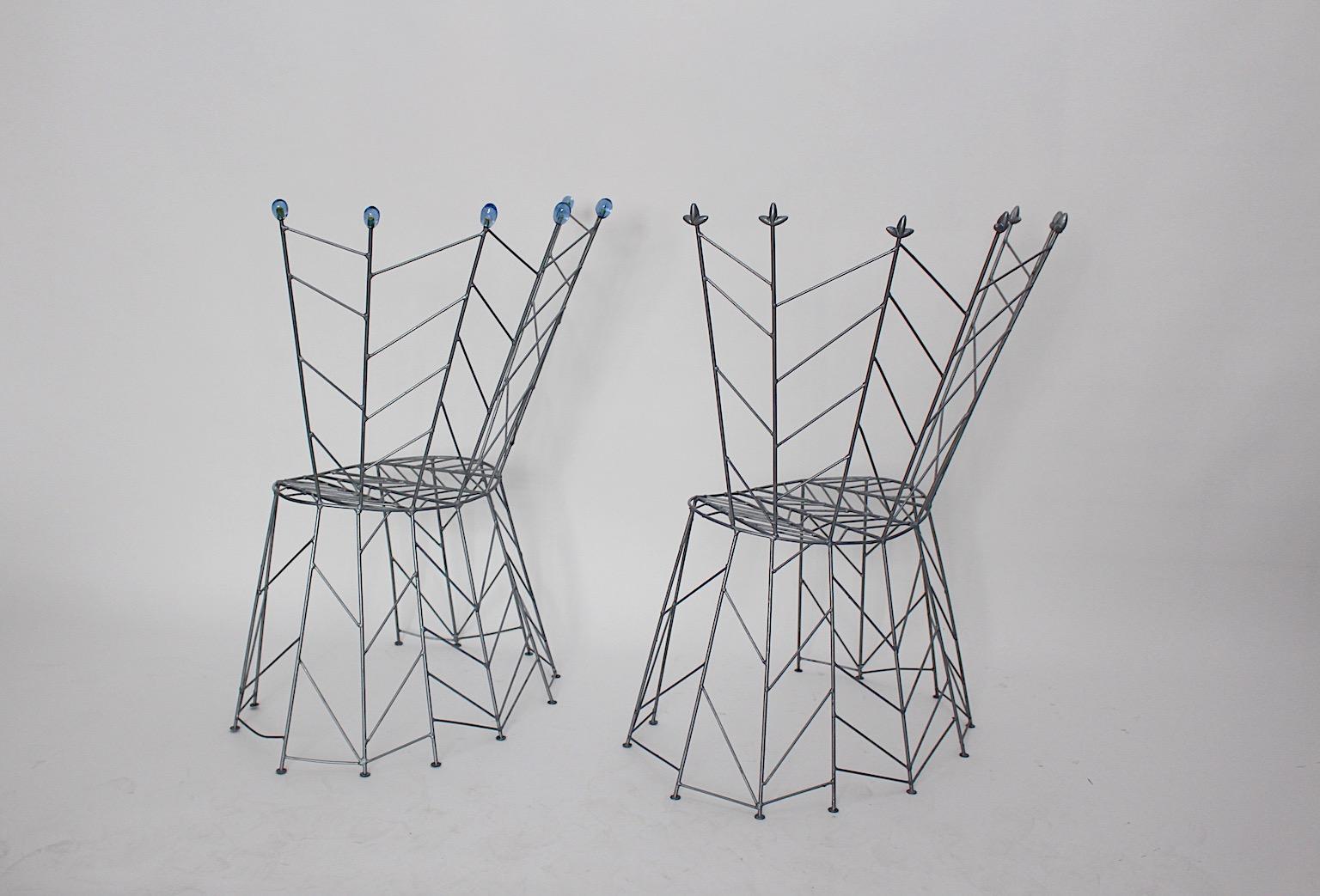 Iron Sculptural Organic Vintage Side Chairs Pair Bohuslav Horak 1988 Czech Republic For Sale