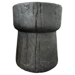 Sculptural Outdoor Accent Table with Wood Stump Design in Black