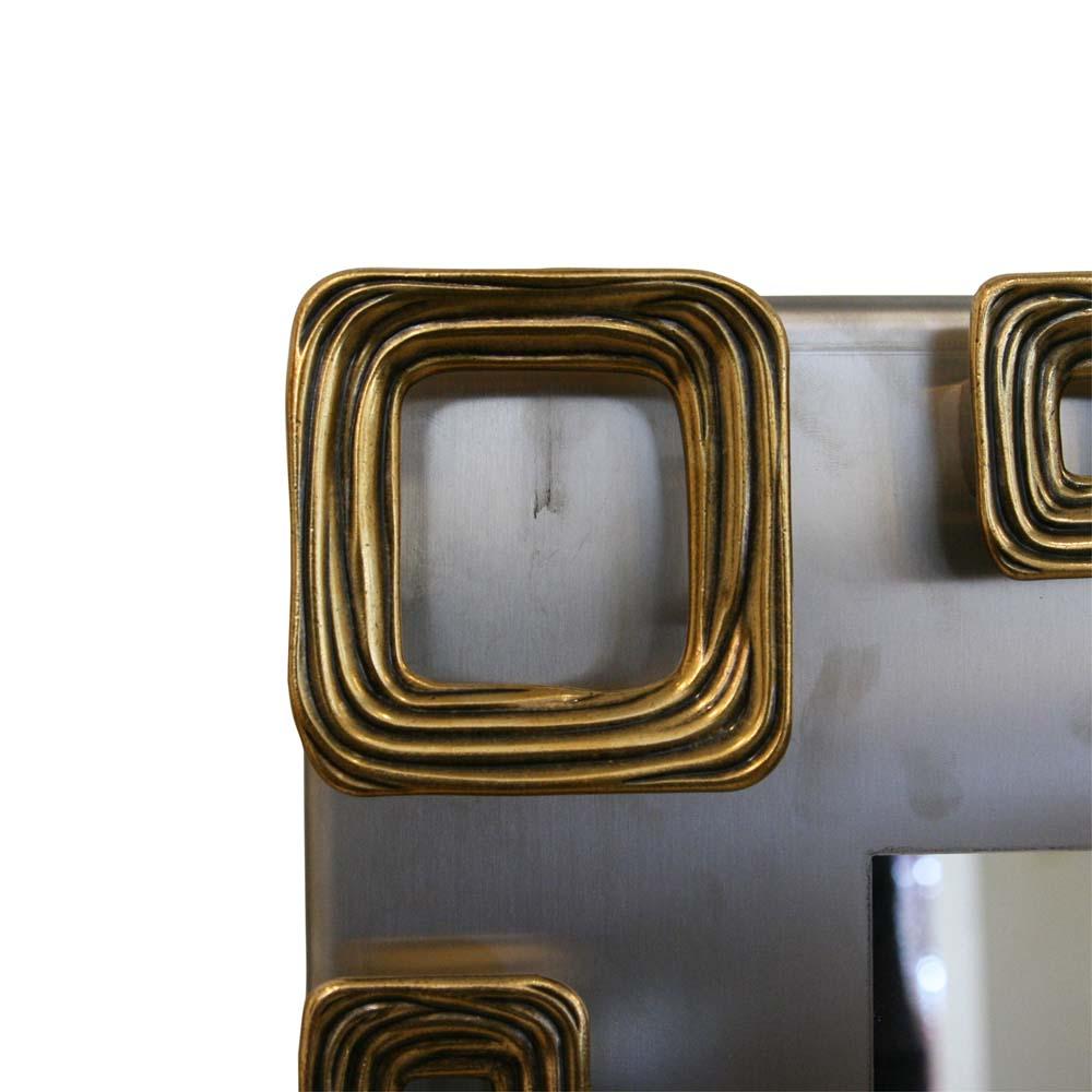 Mid-Century Modern Sculptural Outstanding 1970s Mirror Cast Steel with Brass Frame Italian Design