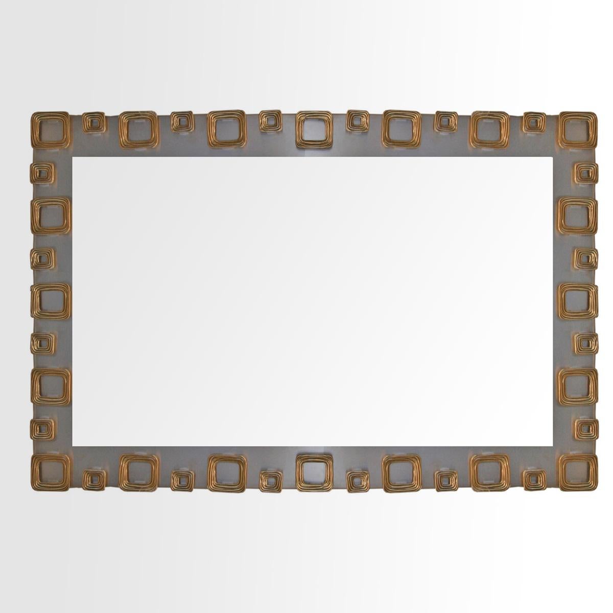 Sculptural Outstanding 1970s Mirror Cast Steel with Brass Frame Italian Design In Good Condition In London, GB