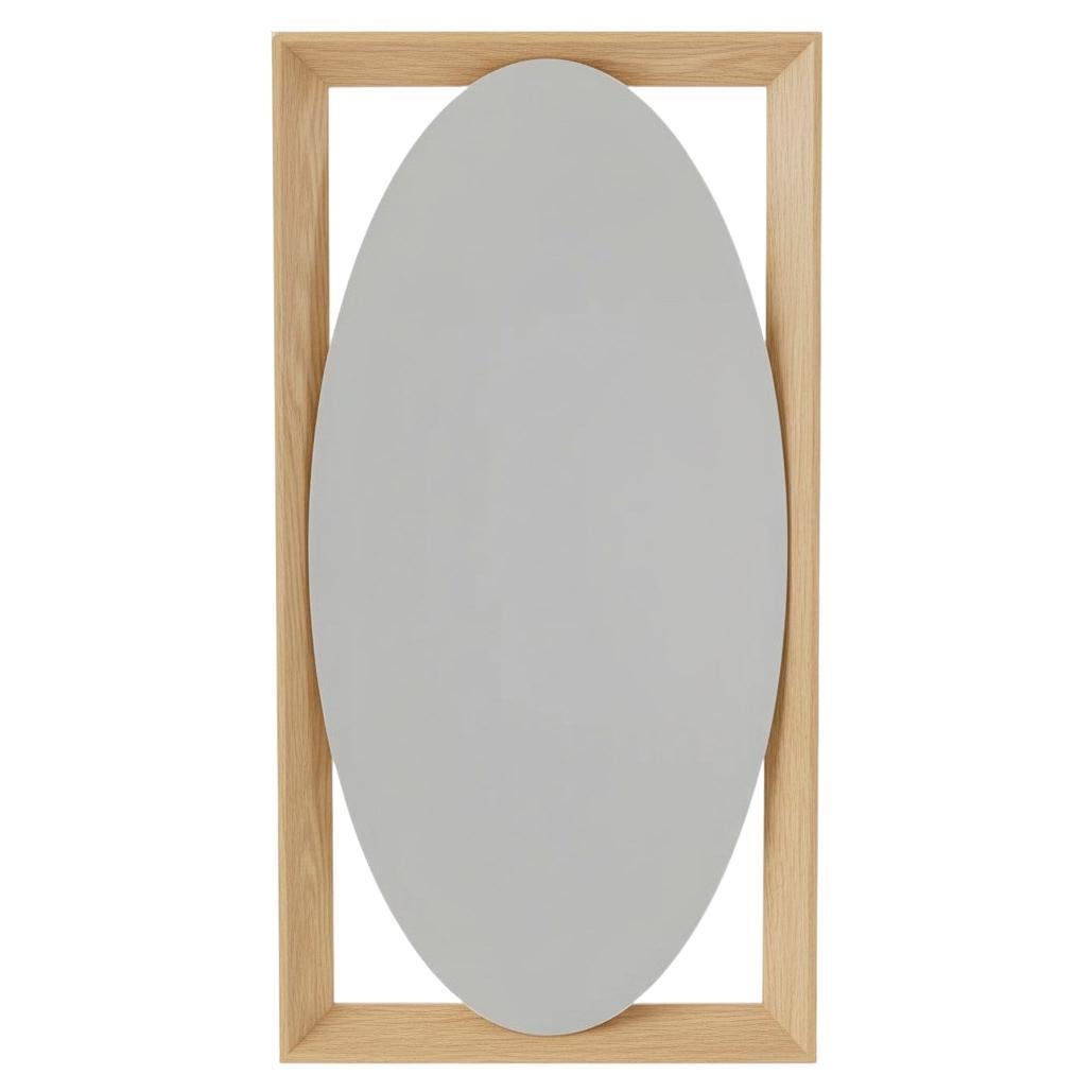 Sculptural Oval Bronze Mirror Framed in Oak By Mondo Design Studio For Sale