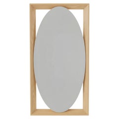 Sculptural Oval Bronze Mirror Framed in Oak By Mondo Design Studio