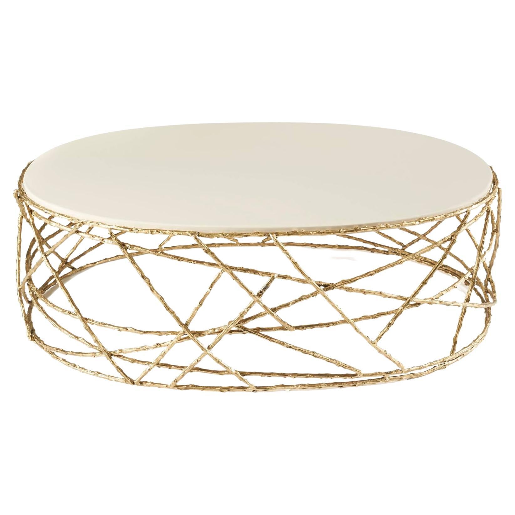 Sculptural Oval Coffee Table With Cast Brass Base and Marble Top For Sale