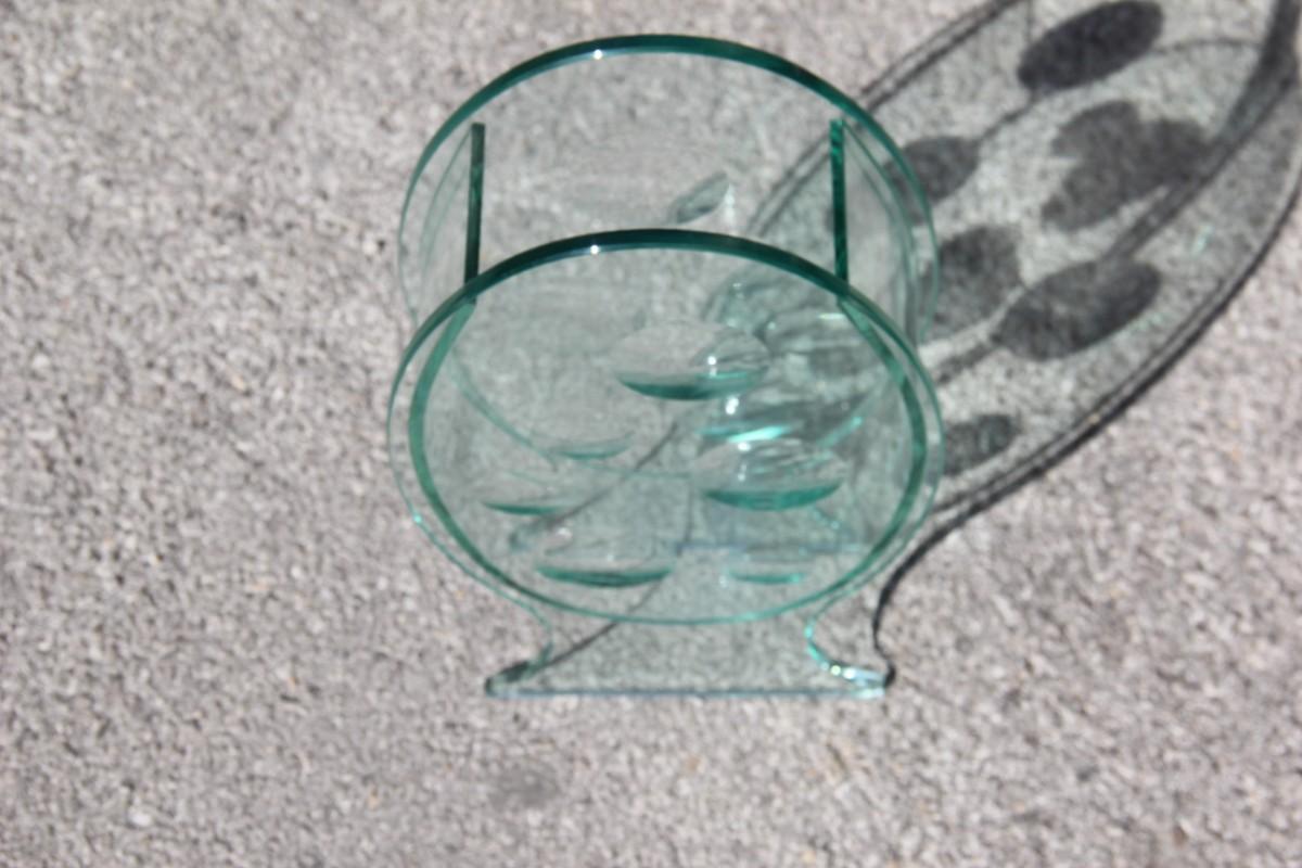 Skulpturale ovale Kristallvase mit runden Einsätzen, Italienisches Design, 1980er Jahre, signiert QA im Zustand „Gut“ im Angebot in Palermo, Sicily