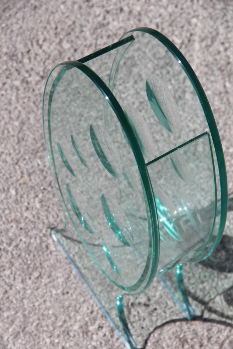 Skulpturale ovale Kristallvase mit runden Einsätzen, Italienisches Design, 1980er Jahre, signiert QA (Ende des 20. Jahrhunderts) im Angebot