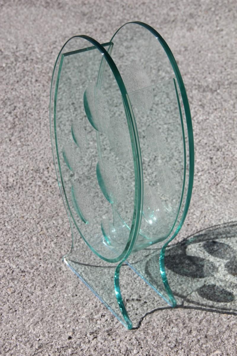 Sculptural Oval Crystal Vase Round Incisions Italian Design 1980s Signed QA For Sale 1