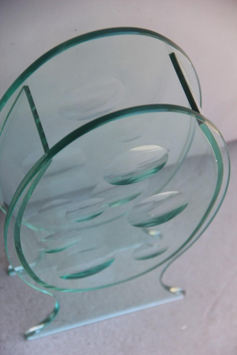 Skulpturale ovale Kristallvase mit runden Einsätzen, Italienisches Design, 1980er Jahre, signiert QA im Angebot 3