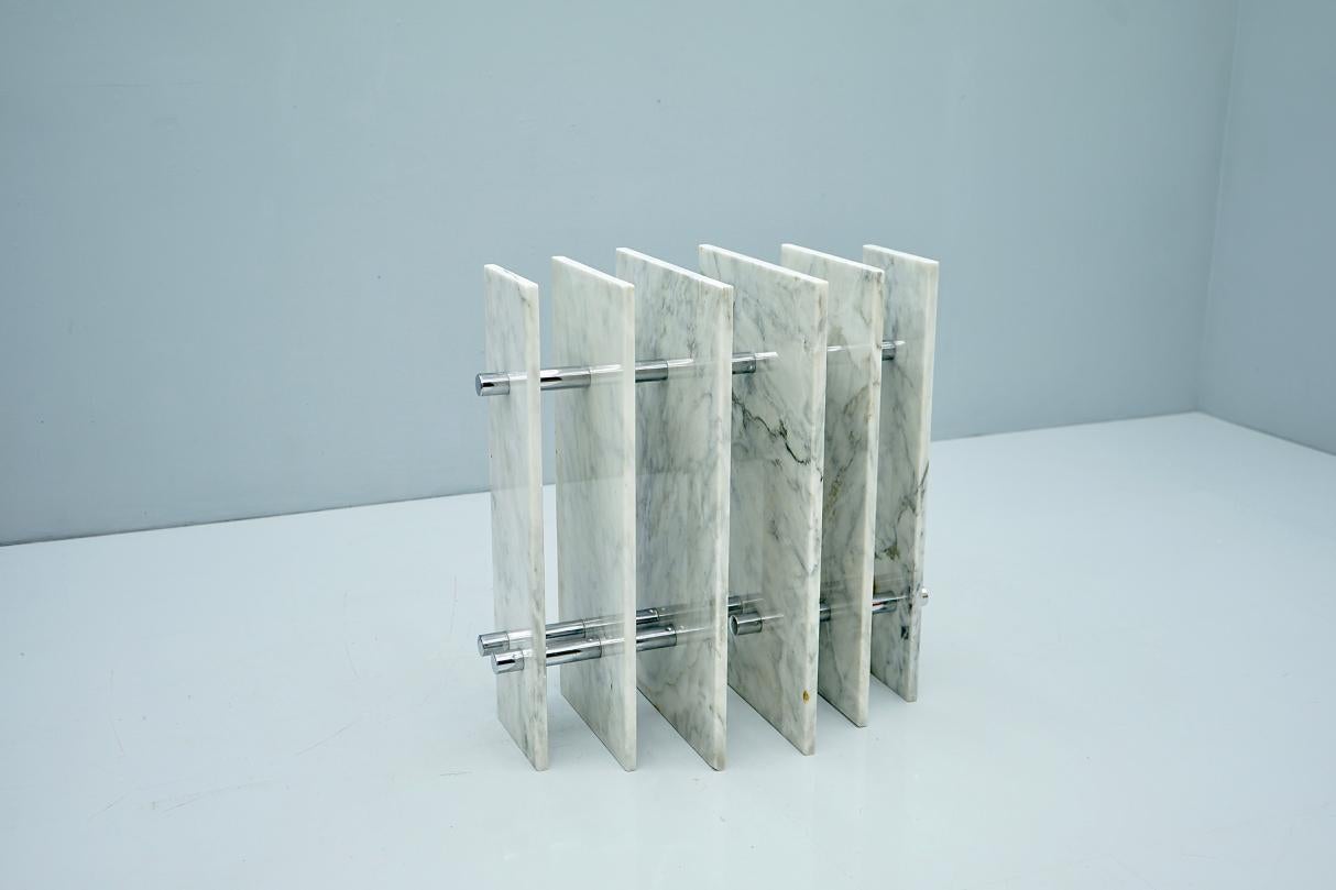 Sculptural Oval Dining Table in Carrara Marble and Chrome, Italy, 1970s 2