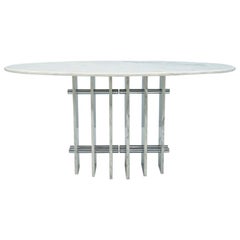 Sculptural Oval Dining Table in Carrara Marble and Chrome, Italy, 1970s