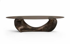 Sculptural Oval Dining Table with Organic Monumental Base In Bronze Finish