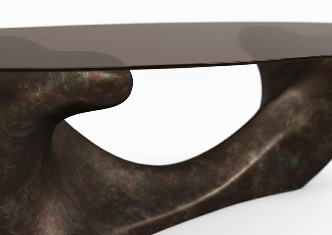 Moderno Tavolo da pranzo ovale scultoreo con base organica monumentale in finitura bronzo in vendita