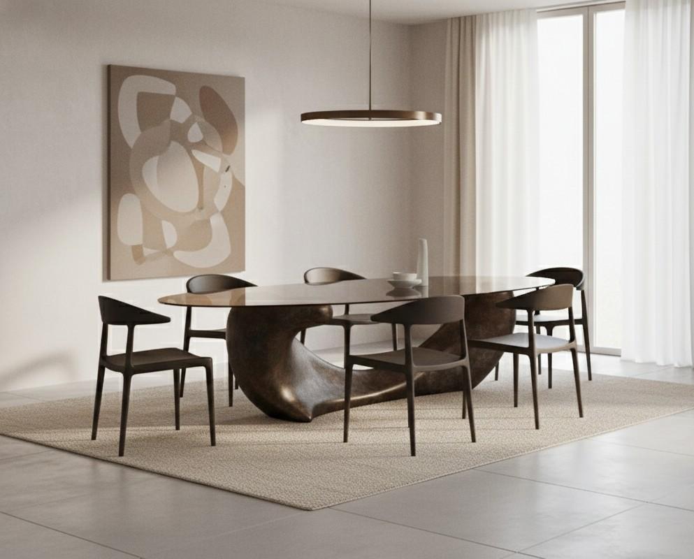 Portoghese Tavolo da pranzo ovale scultoreo con base organica monumentale in finitura bronzo in vendita