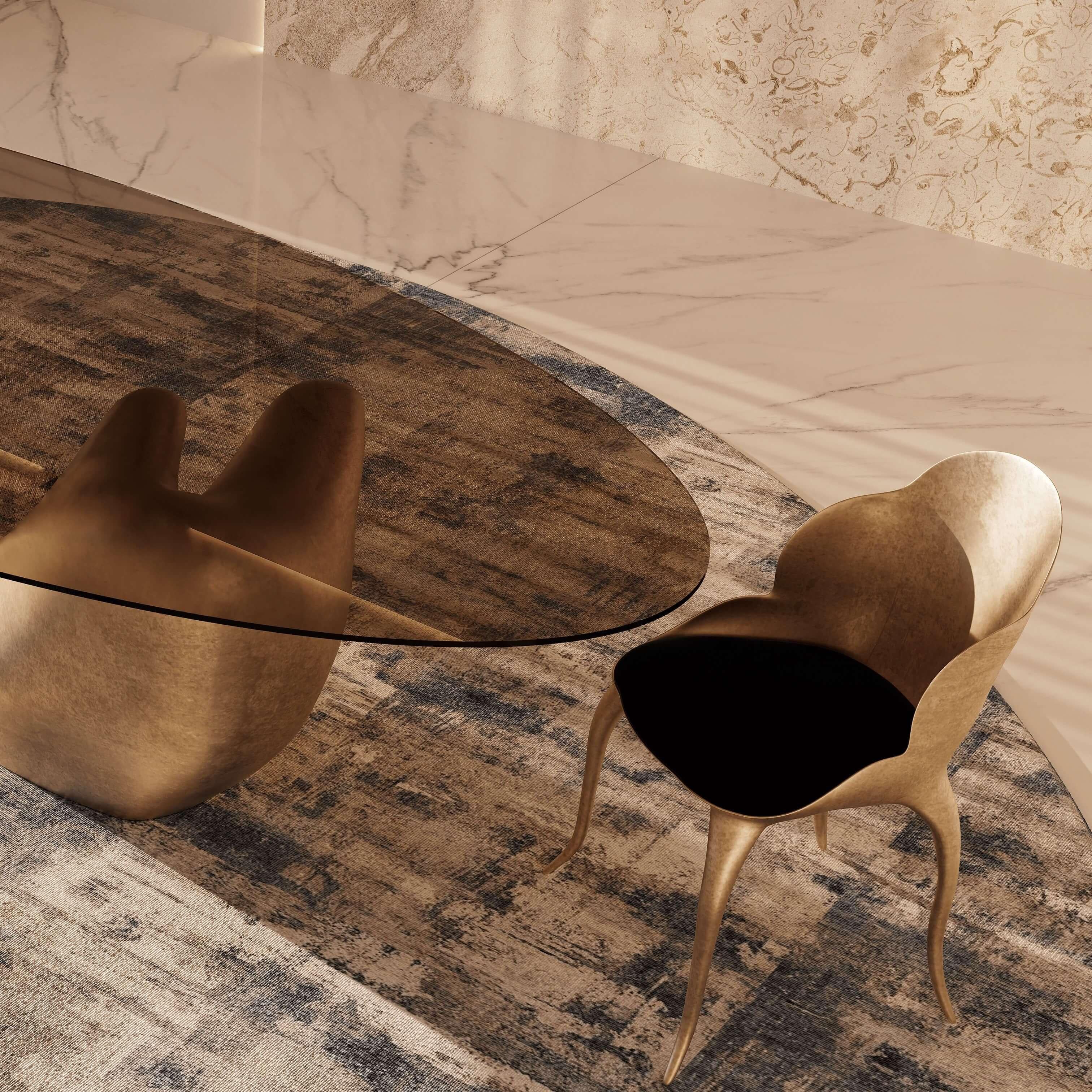 Tavolo da pranzo ovale scultoreo con base organica monumentale in finitura bronzo in vendita 2