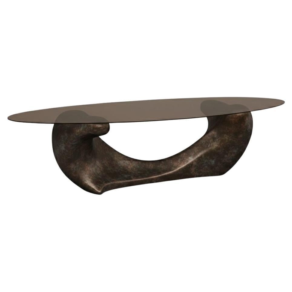 Tavolo da pranzo ovale scultoreo con base organica monumentale in finitura bronzo in vendita