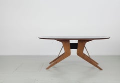 Sculptural Oval Italian Dining Table with Black Glass Top, 1950s