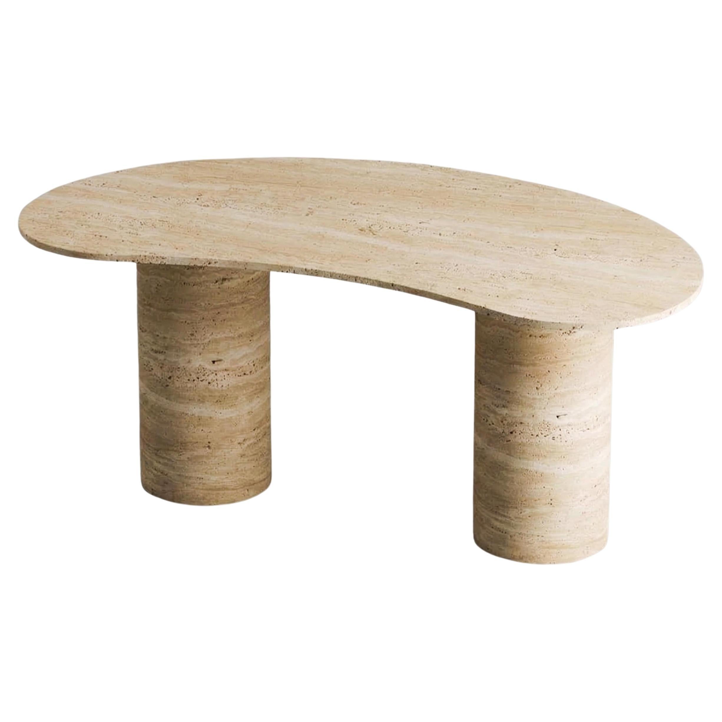 Sculptural Oval Travertine Office Table, Organic Modern Stone Desk For Sale