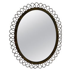 Skulpturaler ovaler Wandspiegel aus Messing, Illums Wohnhaus, Dänemark 1950er Jahre