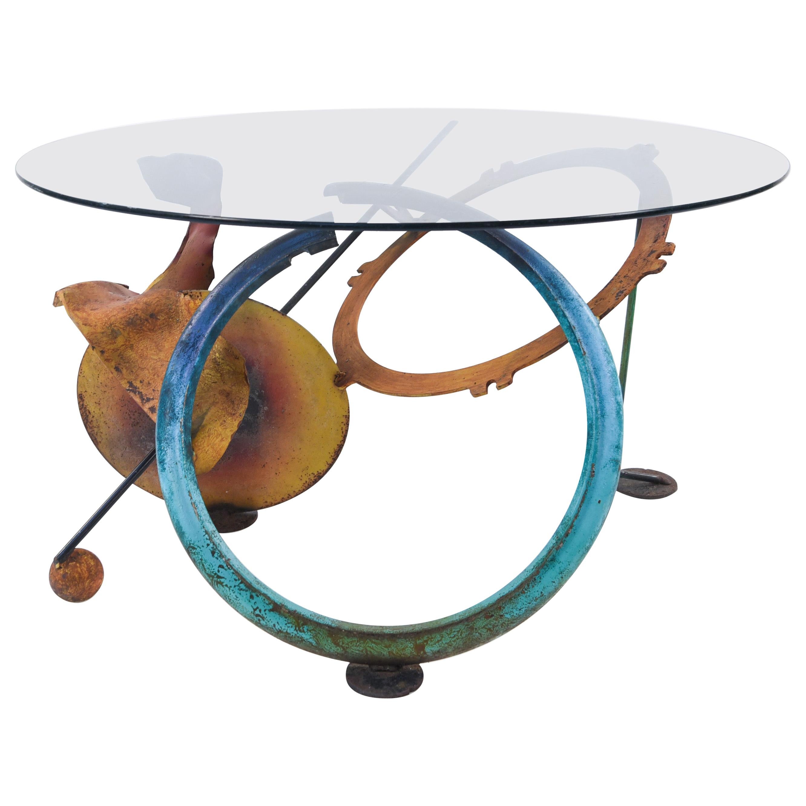 Sculptural Painted Iron and Glass Center Table