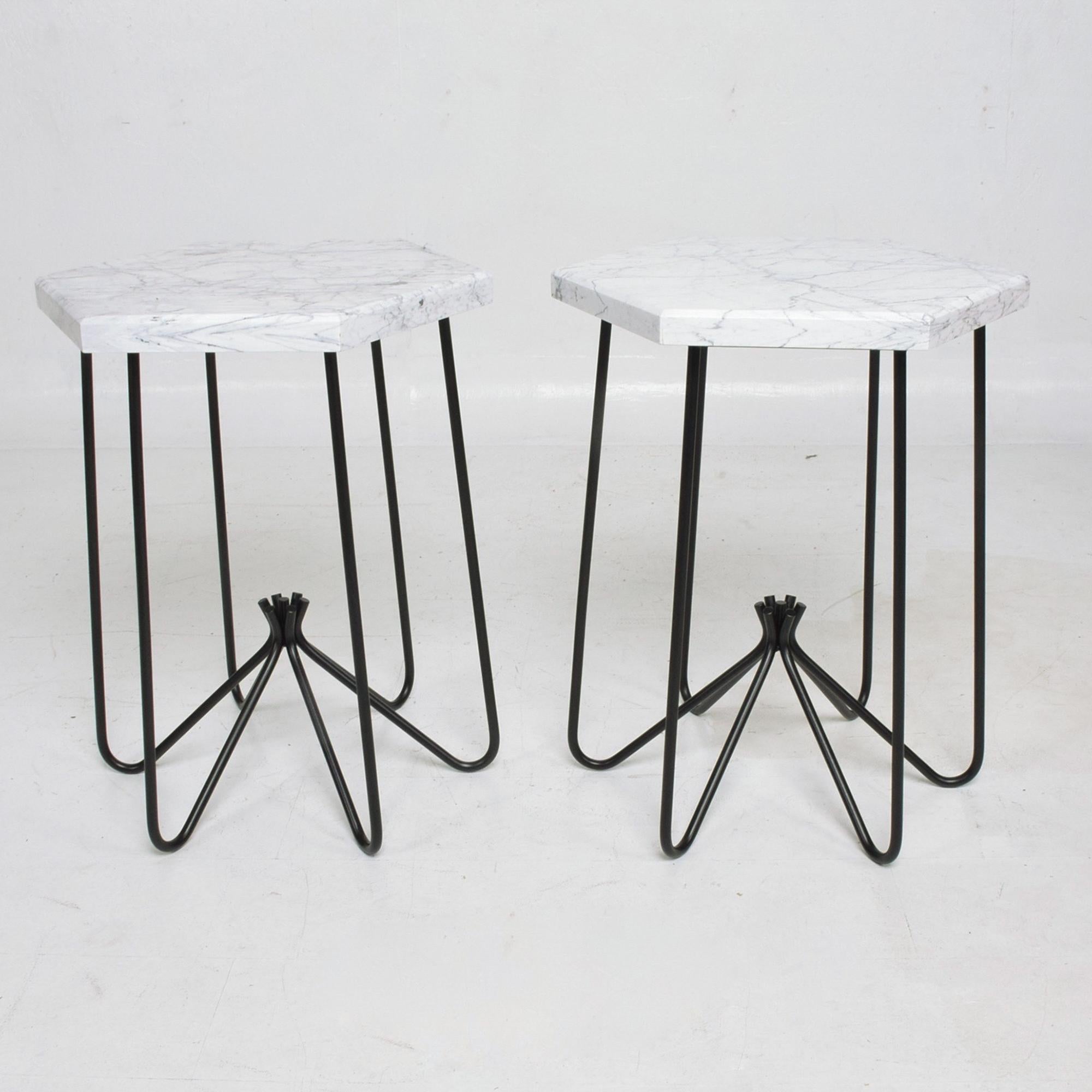 Mid-Century Modern French Modern Sculptural Metal & Marble Hexagonal Side Table 