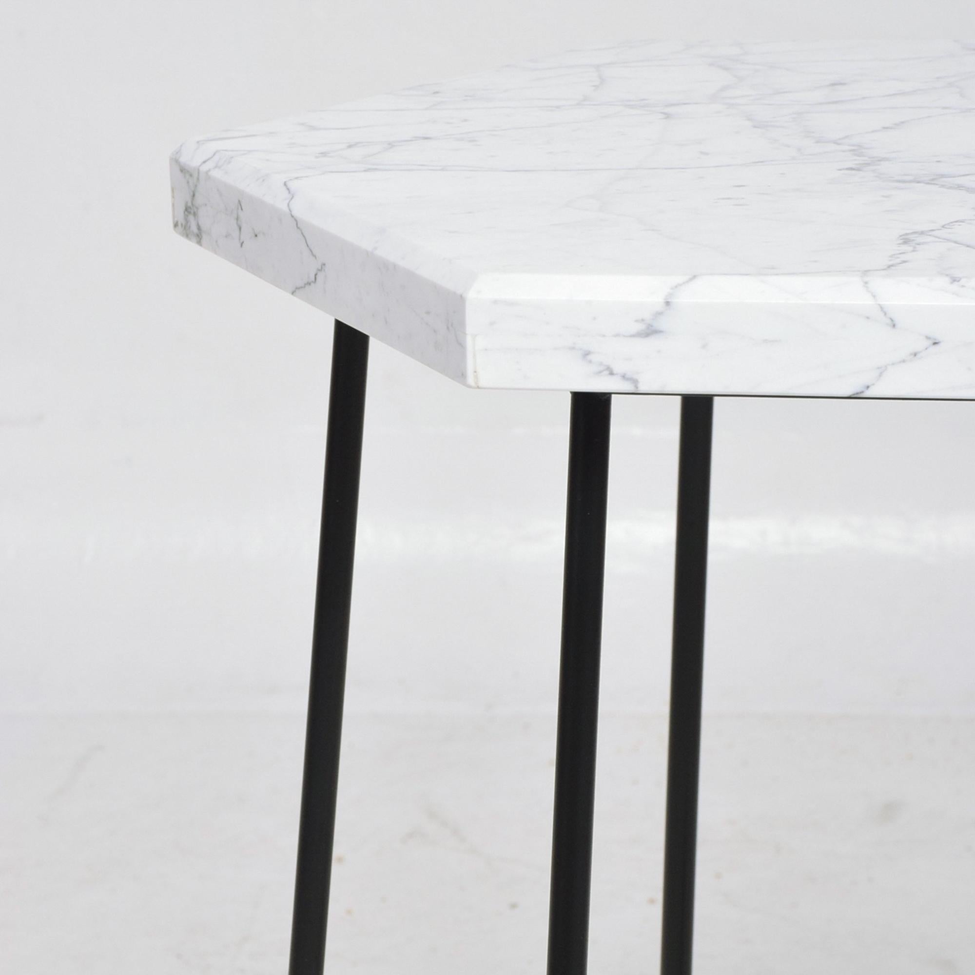 American French Modern Sculptural Metal & Marble Hexagonal Side Table 
