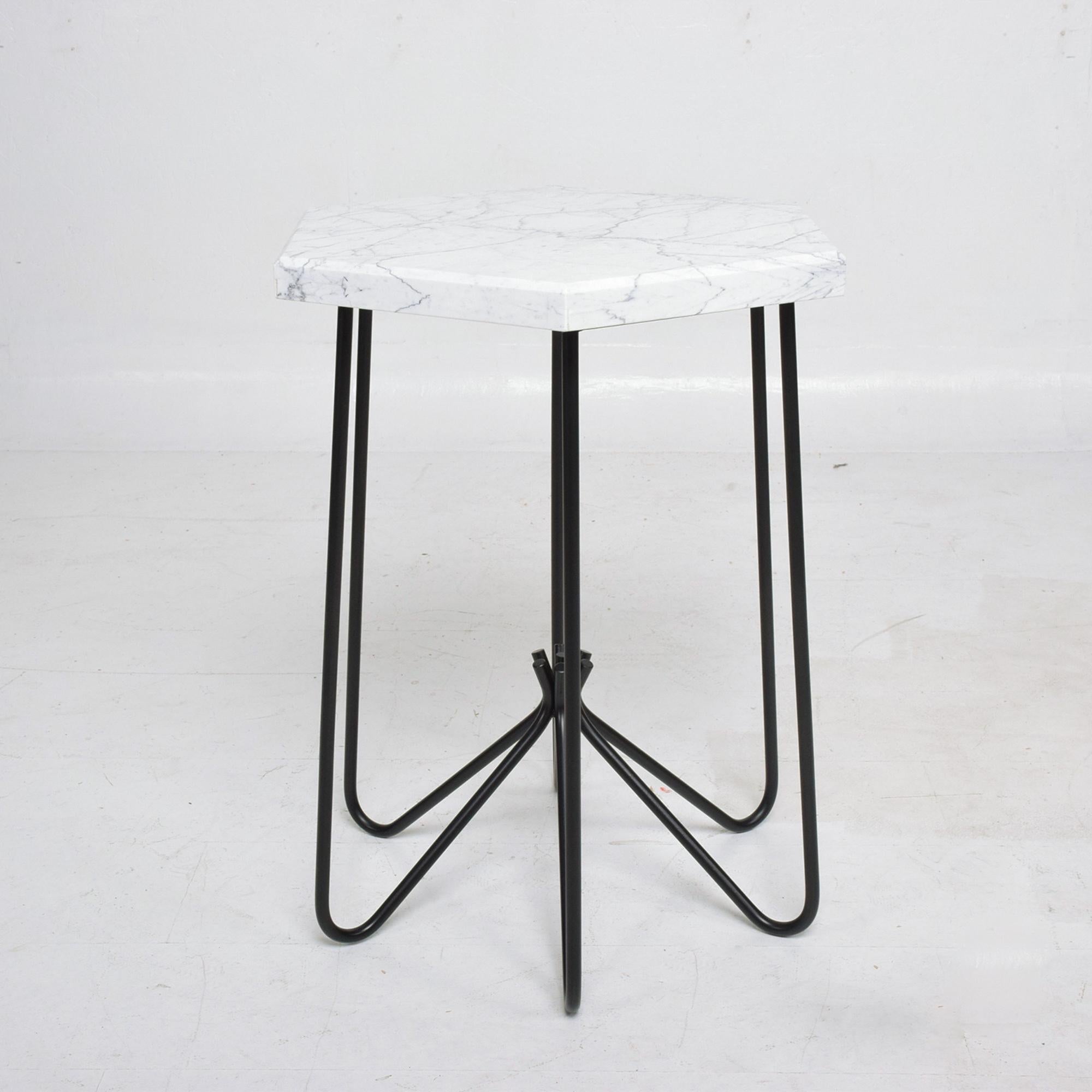 Late 20th Century French Modern Sculptural Metal & Marble Hexagonal Side Table 