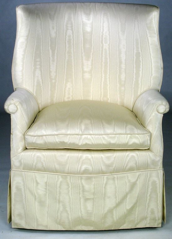 Georgian Sculptural Pair of 1940s Barrel Back Wing Chairs In Ivory Moire'