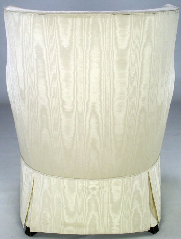 American Sculptural Pair of 1940s Barrel Back Wing Chairs In Ivory Moire'