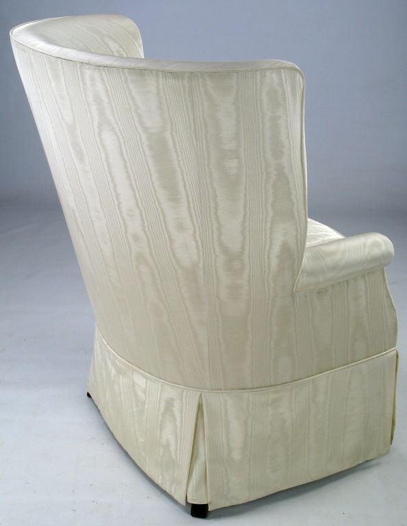 Sculptural Pair of 1940s Barrel Back Wing Chairs In Ivory Moire' In Good Condition In Chicago, IL