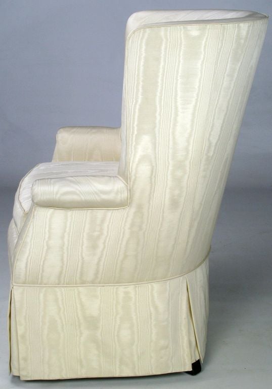 Mid-20th Century Sculptural Pair of 1940s Barrel Back Wing Chairs In Ivory Moire'