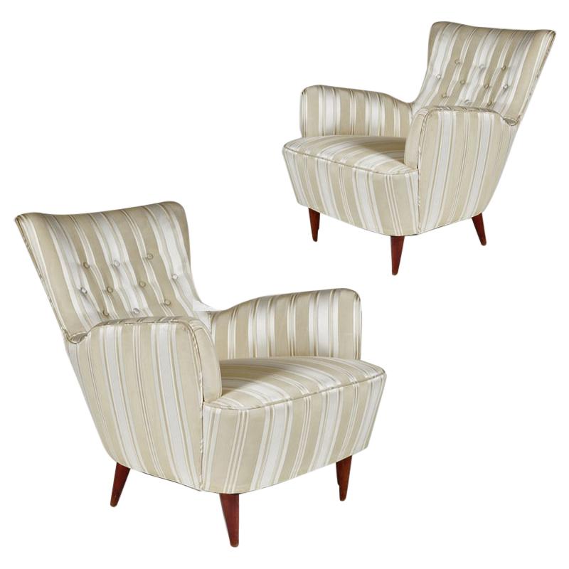 Sculptural Pair of 1950s Midcentury Italian Paolo Buffa Attr. Arm Lounge Chairs