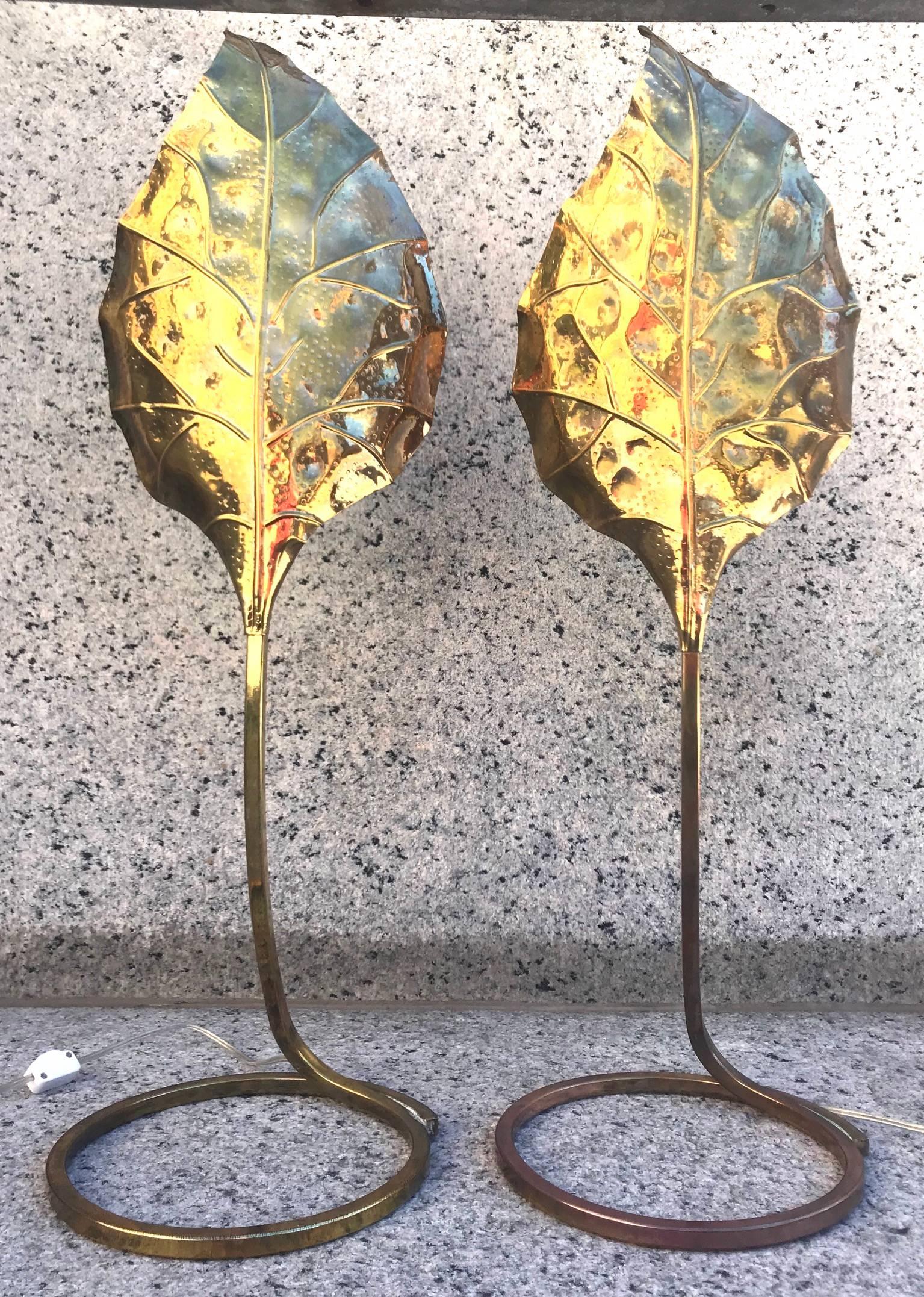 Sculptural Pair of 1970s Tommasi Barbi Italian Brass Table Lamps For Sale 1