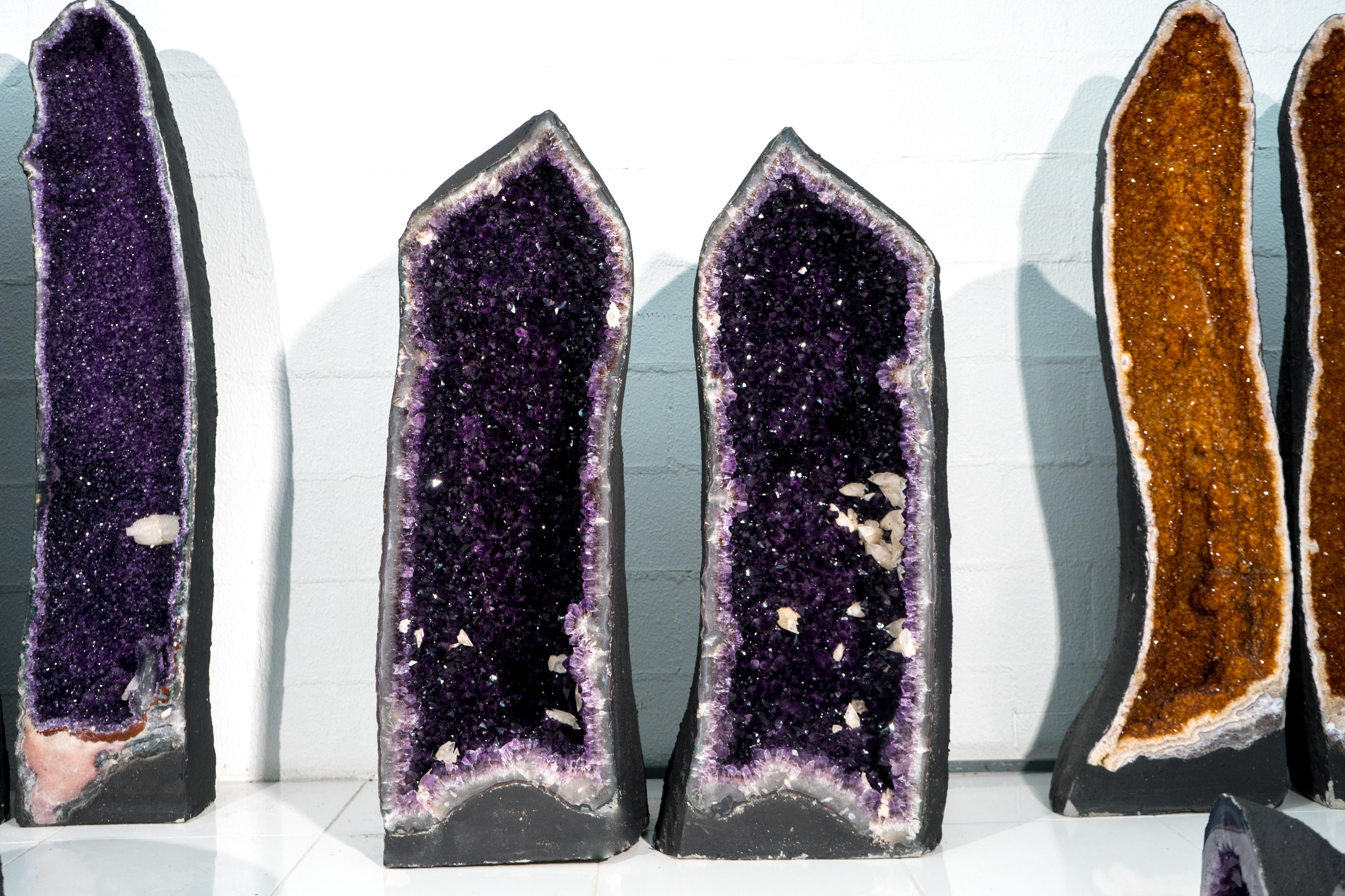 Sculptural Pair of AAA Large Amethyst Geode Cathedrals, Rare Grape Jelly Purple For Sale 4