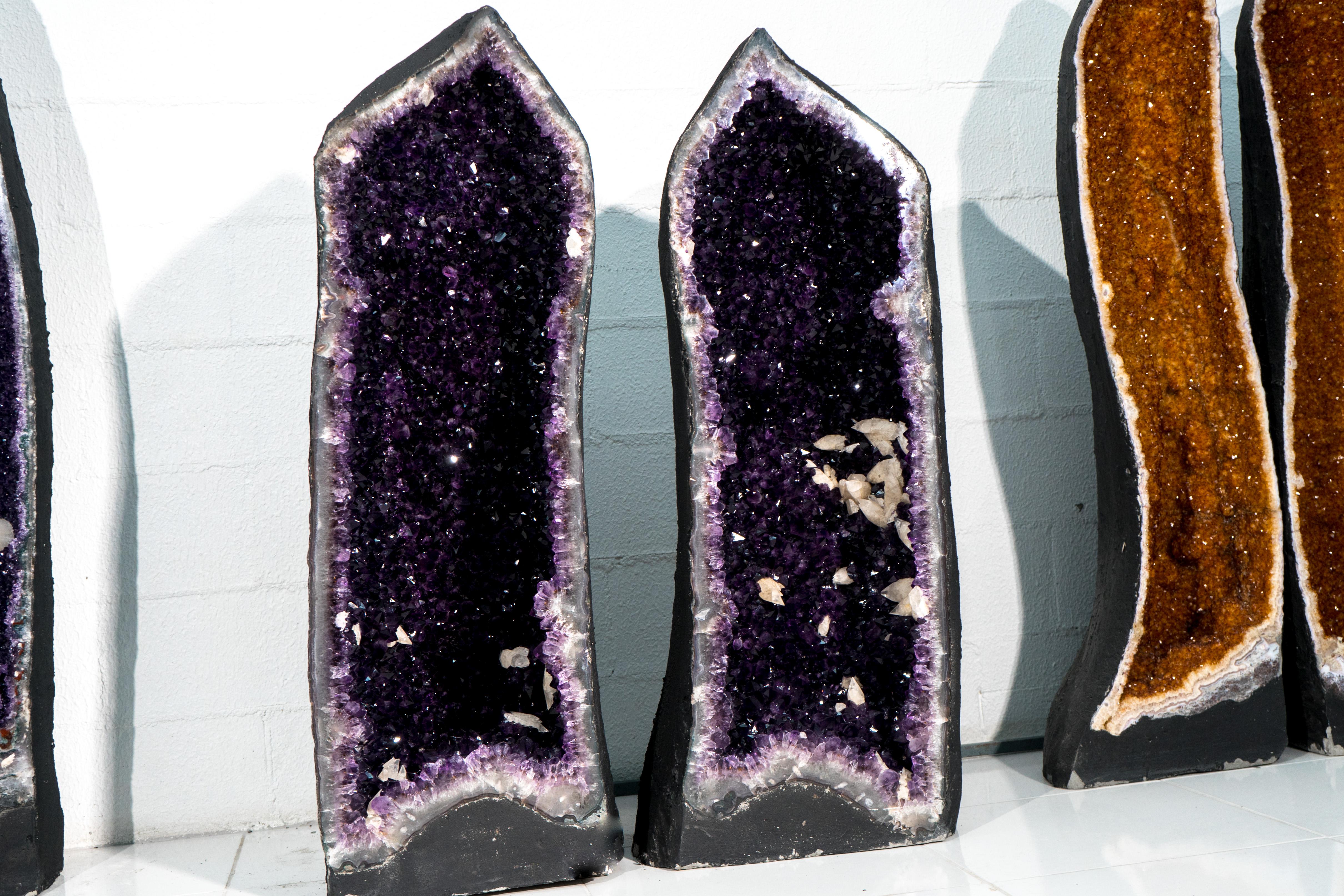 Sculptural Pair of AAA Large Amethyst Geode Cathedrals, Rare Grape Jelly Purple For Sale 5