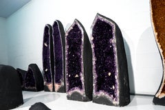 Sculptural Pair of AAA Large Amethyst Geode Cathedrals, Rare Grape Jelly Purple