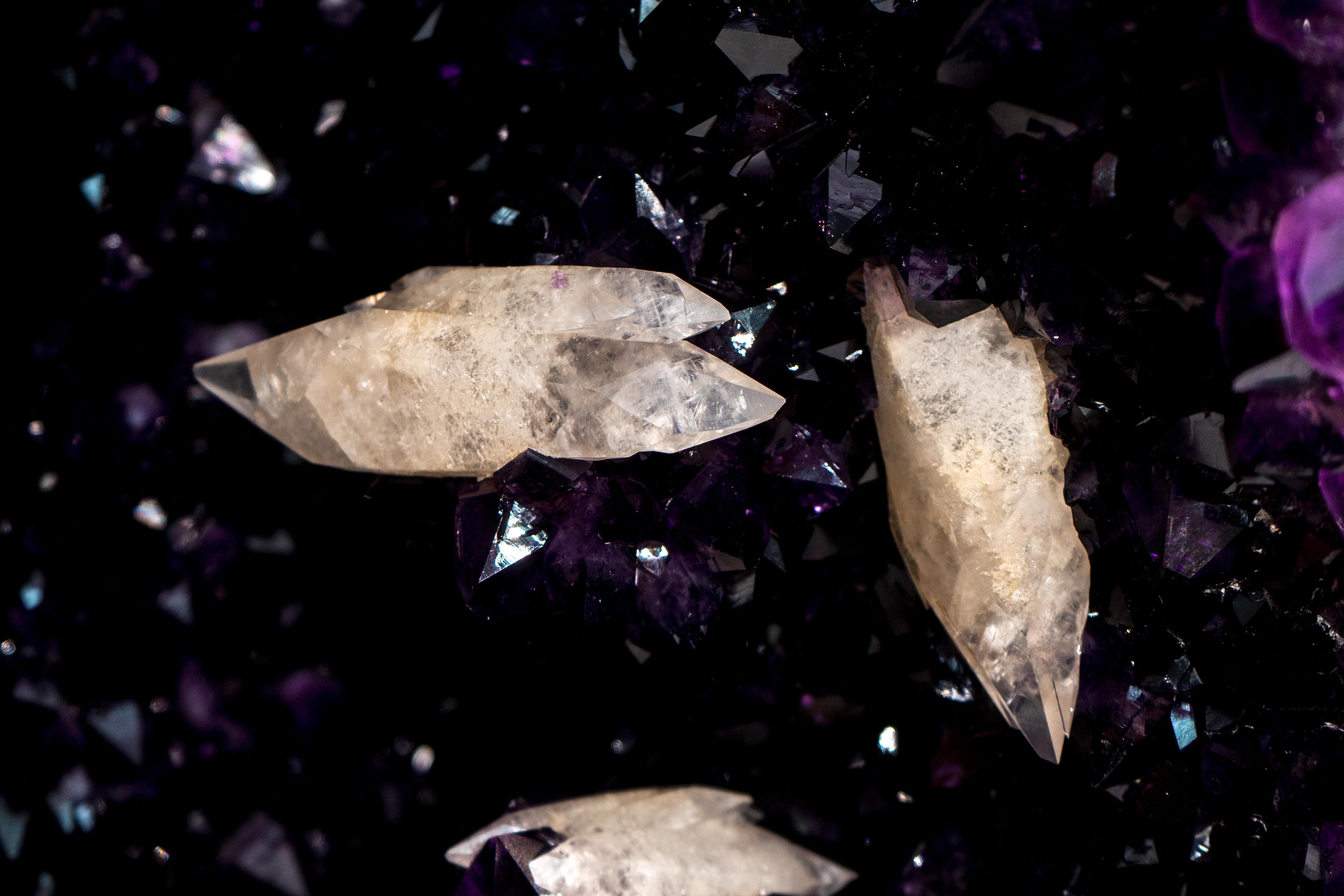 Crystal Sculptural Pair of AAA Large Amethyst Geode Cathedrals, Rare Grape Jelly Purple For Sale