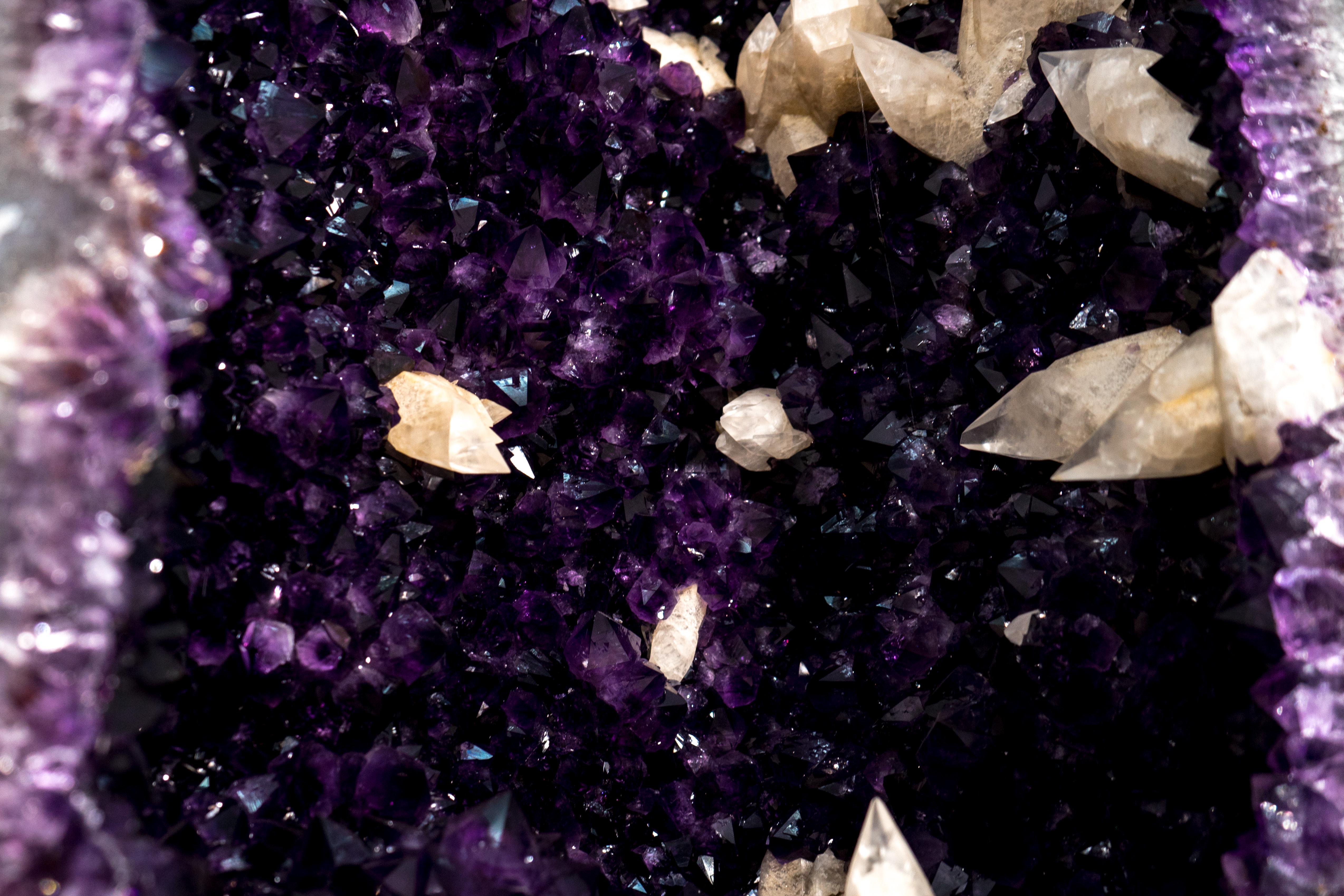 Sculptural Pair of AAA Large Amethyst Geode Cathedrals, Rare Grape Jelly Purple For Sale 1