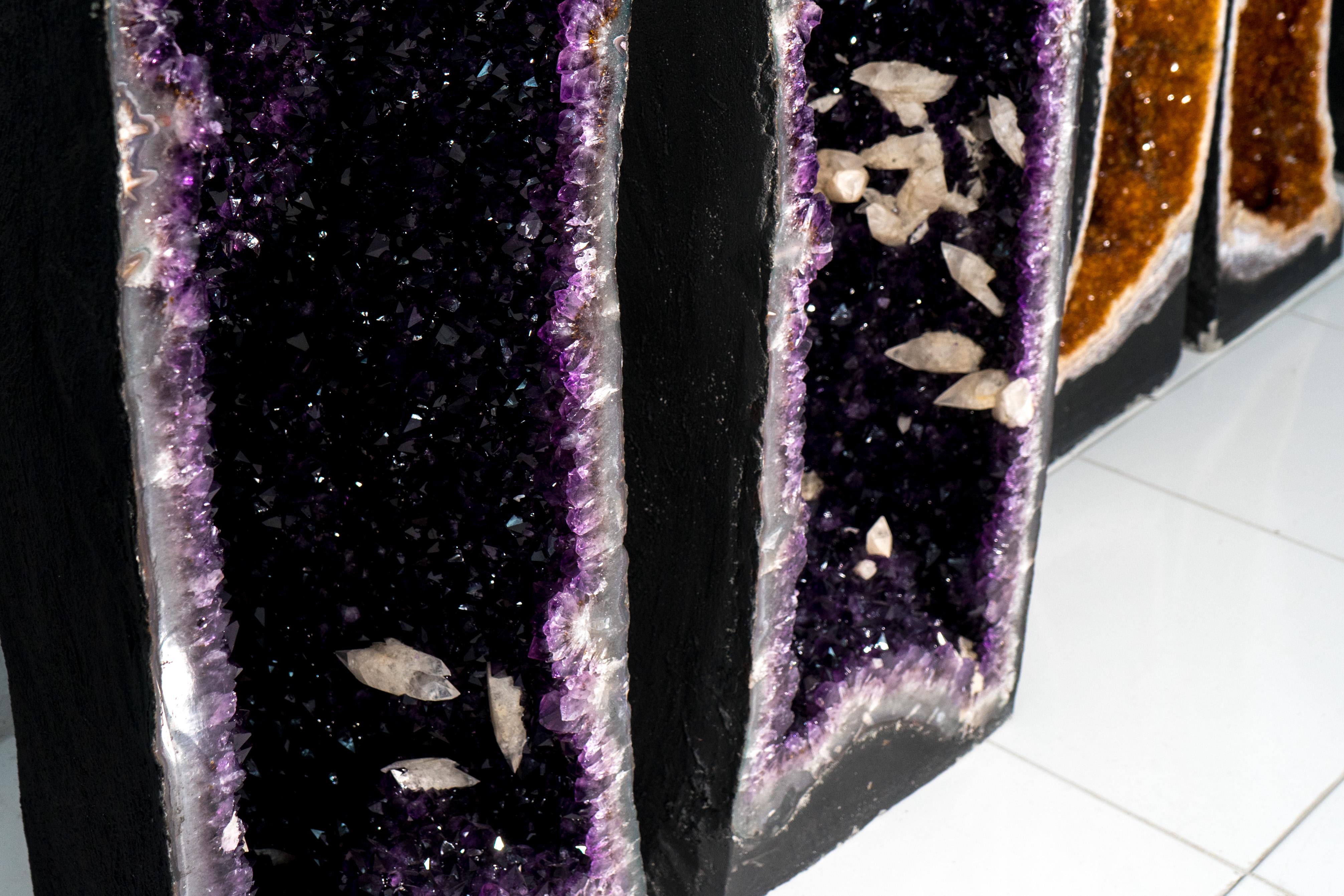 Sculptural Pair of AAA Large Amethyst Geode Cathedrals, Rare Grape Jelly Purple For Sale 2