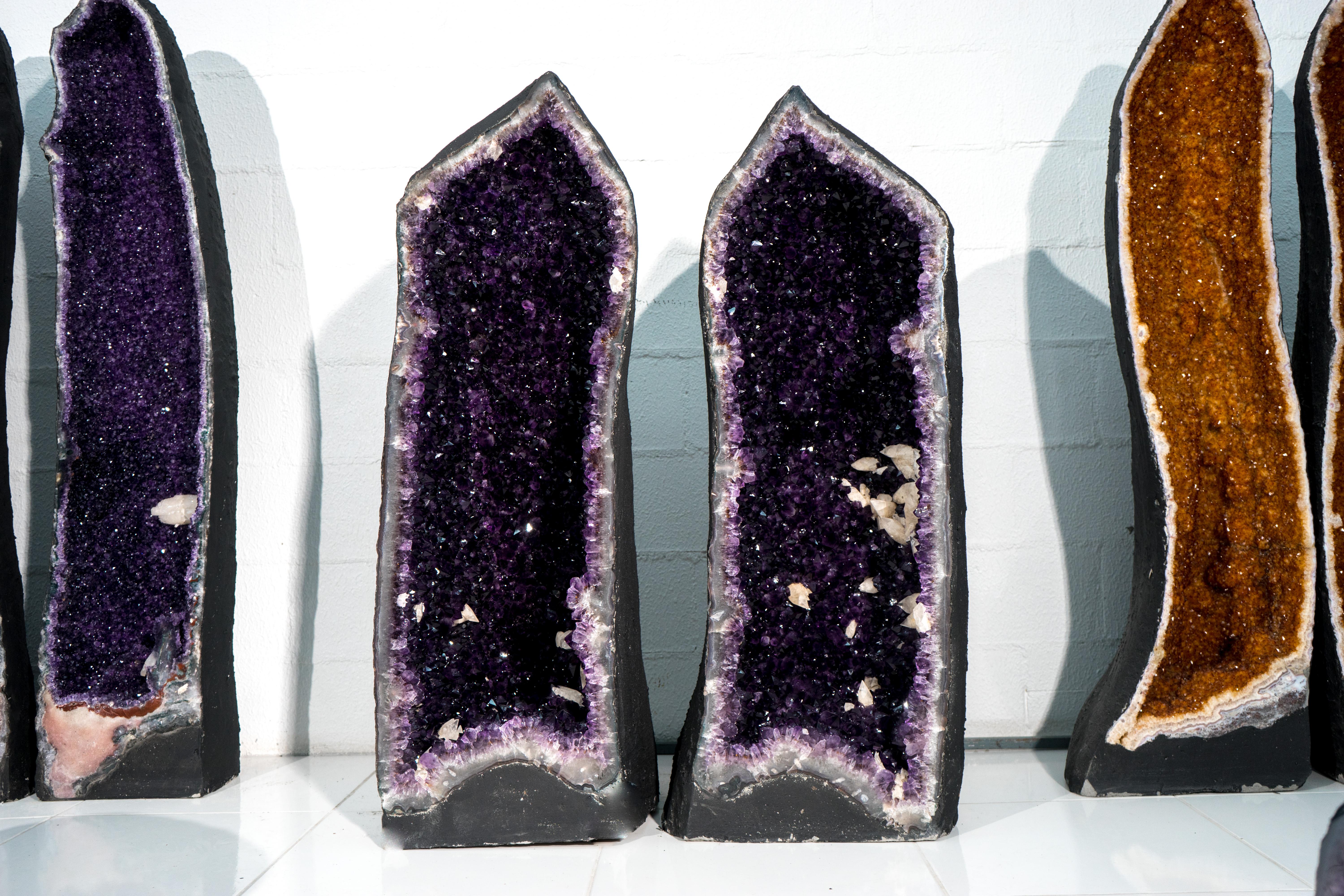 Sculptural Pair of AAA Large Amethyst Geode Cathedrals, Rare Grape Jelly Purple For Sale 3