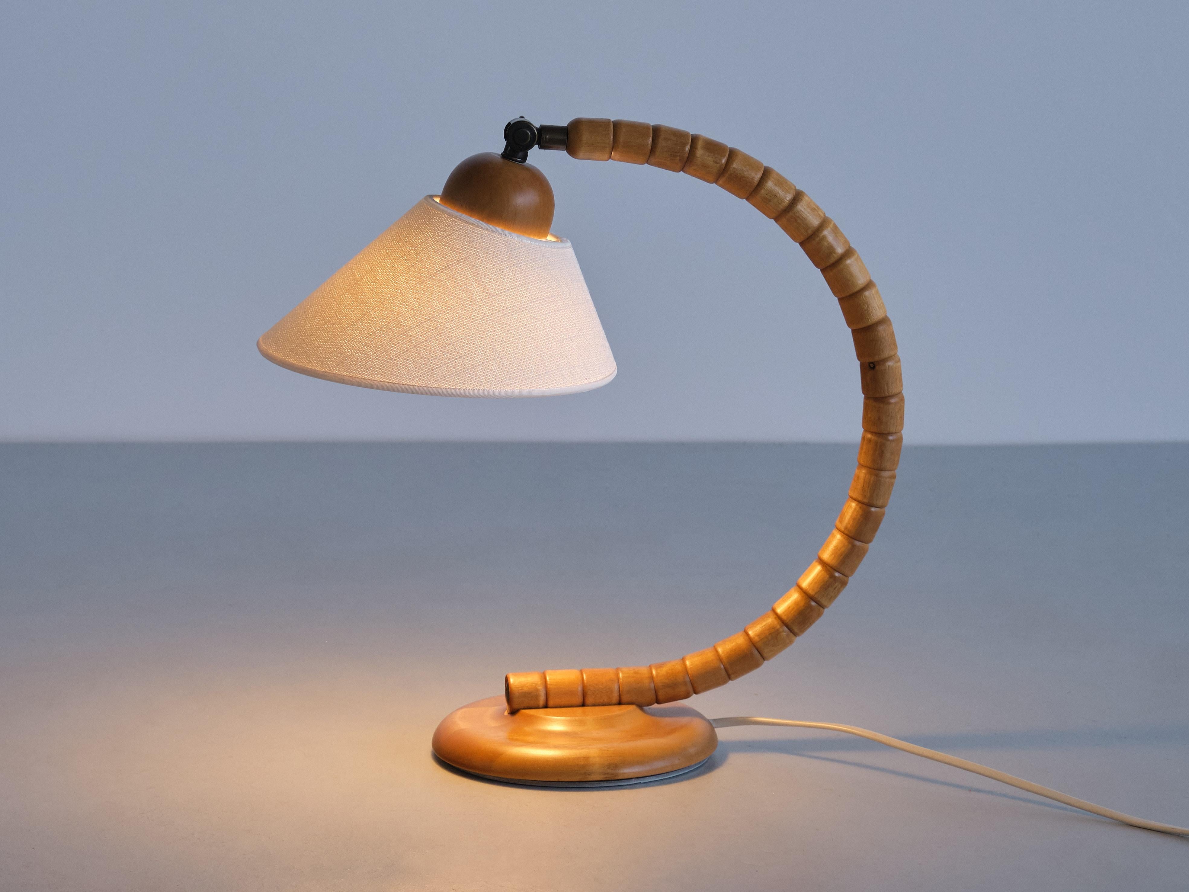 Swedish Sculptural Pair of Adjustable Markslöjd Table Lamps in Beech Sweden, 1960s