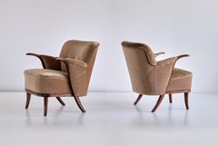 Sculptural Pair of Adolf Wrenger Armchairs in Beech and Velvet, Germany, 1950s
