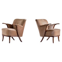 Sculptural Pair of Adolf Wrenger Armchairs in Beech and Velvet, Germany, 1950s