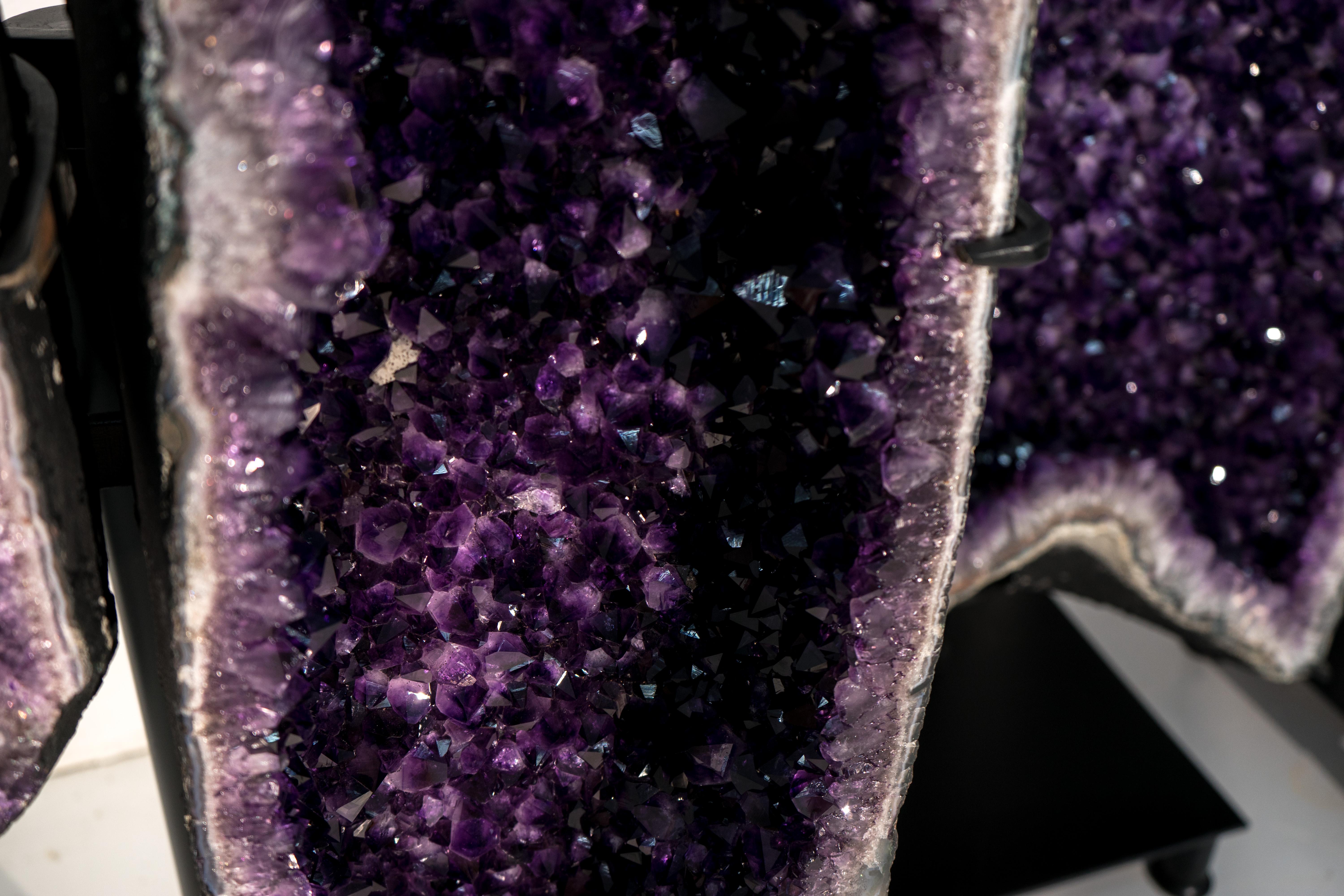 Sculptural Pair of Amethyst Geodes Set on Custom Stands, 6.6 Ft. Tall For Sale 4
